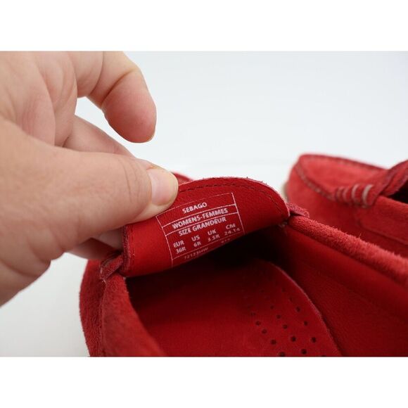 Sebago Dan Mocassin Penny Loafer Womens Size 6 Red Suede Leather Slip On Shoes - Picture 12 of 12